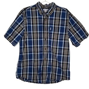 Carhartt Mens Large Blue Plaid Short Sleeve Button Down Shirt